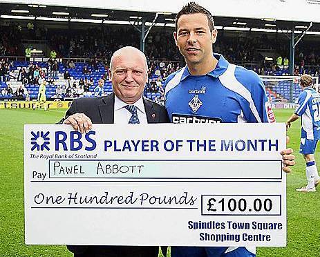 Pawel Abbott receives his award from Mike Flanagan, Spindles manager. Picture: Andrew Schofield Pawel Abbott receives his award from Mike Flanagan, Spindles manager. Picture: Andrew Schofield