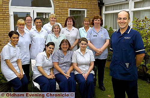 STAFF from the Saddleworth Suite staff at Chadderton Total Care with unit manager Stephen Galvin (right). STAFF from the Saddleworth Suite staff at Chadderton Total Care with unit manager Stephen Galvin (right).
