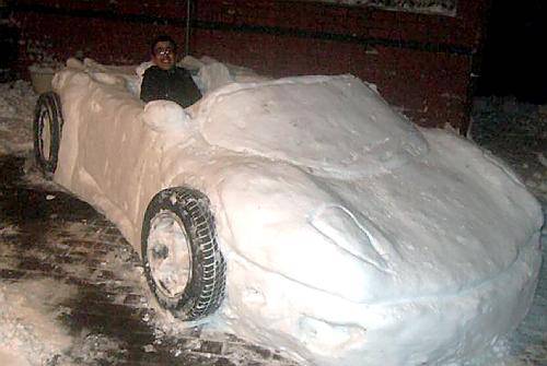 NEVER mind snowmen, how about this car made of snow?

It might not be a hot-rod but the impressive vehicle with real tyres was made by Raja Shadaab Yousaf (14) in his Clarksfield back garden after his school was closed for the day. 