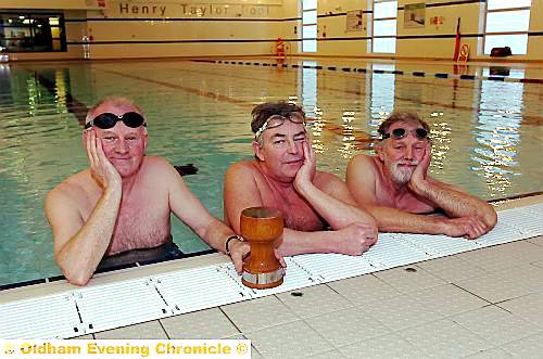 FED UP: George Meynell, Tony Ashton and Jimmy Holiday, with the Icebreaker Trophy, had to make do with the warmer surrounds of Chadderton pool. FED UP: George Meynell, Tony Ashton and Jimmy Holiday, with the Icebreaker Trophy, had to make do with the warmer surrounds of Chadderton pool.