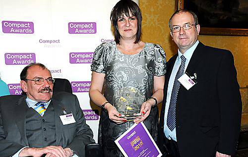 AWARD WINNER . . . Cath Cook with (left) Sir Bert Massie, commissioner for the Compact, and Oldham councillor Rod Blyth, cabinet member for community safety and public protection AWARD WINNER . . . Cath Cook with (left) Sir Bert Massie, commissioner for the Compact, and Oldham councillor Rod Blyth, cabinet member for community safety and public protection