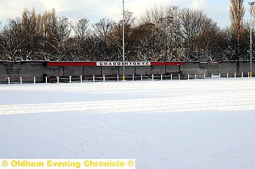 CHADDERTON’S snow-covered pitch. Chapel Road’s all weather surface and Oldham RU pitch were also unplayable. 