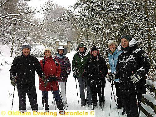 SMILING Nordic Walkers take on the snow with leader Alan Keane (far left)
SMILING Nordic Walkers take on the snow with leader Alan Keane (far left)