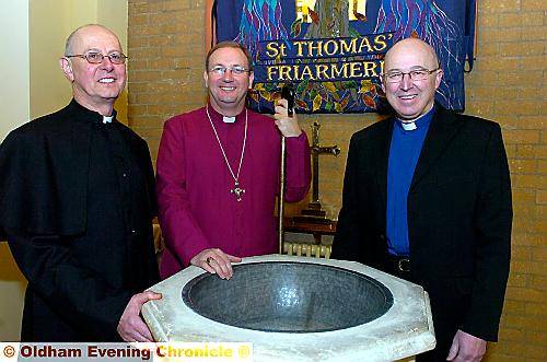 WARM welcome . . . the Rev John Rosedale, right, is inducted into St Thomas’s Church by the Bishop of Middleton, the Rt Rev Mark Davies, centre, and Saddleworth Team Rector Christopher Halliday, left WARM welcome . . . the Rev John Rosedale, right, is inducted into St Thomas’s Church by the Bishop of Middleton, the Rt Rev Mark Davies, centre, and Saddleworth Team Rector Christopher Halliday, left