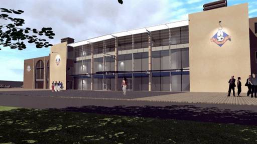 NEW look . . . the main-stand facia which is planned to be red brick with windows replicating Oldham’s mill town heritage. 