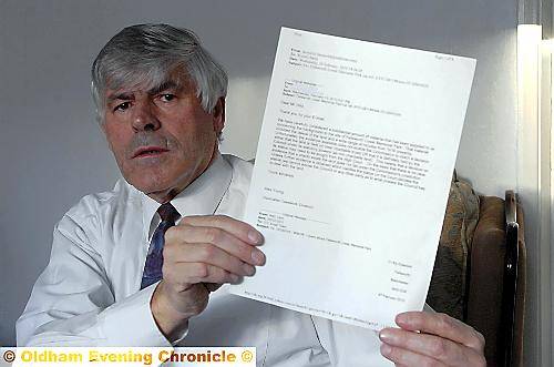 STADIUM fight . . . Failsworth activist Warren Bates with the Charity Commission’s decision STADIUM fight . . . Failsworth activist Warren Bates with the Charity Commission’s decision