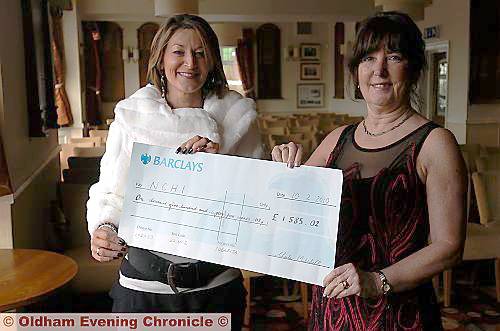 Dinner dance organiser Debbie Howarth (left) hands over the proceeds to Sheila Mitchell, fundraiser for the National Concern for Healthcare Infections. Dinner dance organiser Debbie Howarth (left) hands over the proceeds to Sheila Mitchell, fundraiser for the National Concern for Healthcare Infections.