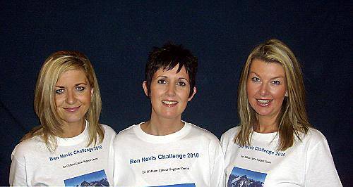 MOUNTAIN challenge . . . Fiona (centre) with Sara (left) and Andrea MOUNTAIN challenge . . . Fiona (centre) with Sara (left) and Andrea