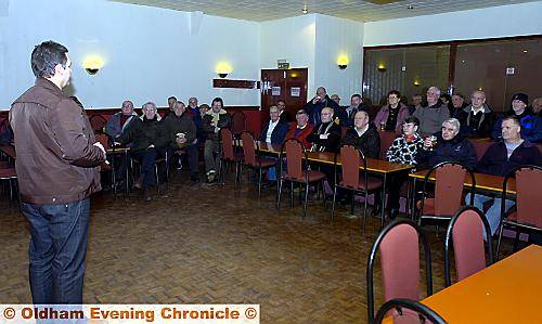 VISION OF THE FUTURE: Coach Tony Benson addresses a meeting of Roughyeds fans at the club’s proposed new headquarters at the Whitebank Stadium in Limeside. VISION OF THE FUTURE: Coach Tony Benson addresses a meeting of Roughyeds fans at the club’s proposed new headquarters at the Whitebank Stadium in Limeside.