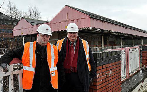 Saved . . . . Andy Coward (left) and Councillor Keith Whitmore by the historic Victorian Mumps canopy which will be restored and installed at East Lancs Railway stations Saved . . . . Andy Coward (left) and Councillor Keith Whitmore by the historic Victorian Mumps canopy which will be restored and installed at East Lancs Railway stations