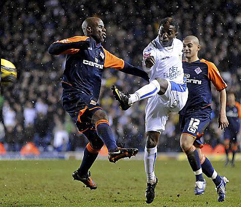 ATHLETIC defender Reuben Hazell (above) attempts to block a shot from Leeds United substitute Max Gradel.