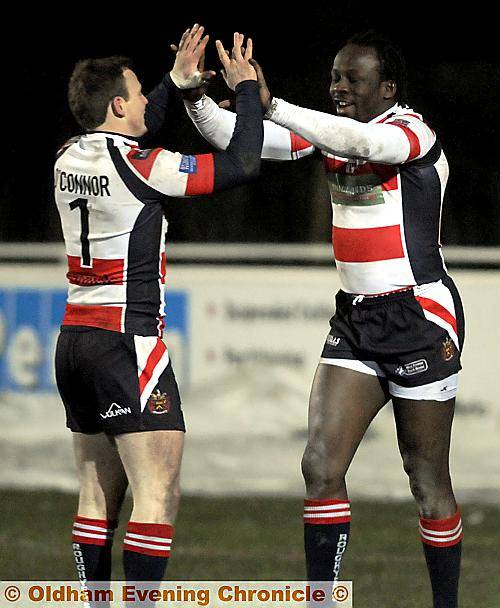 LUCAS Onyango (right) celebrating his try against Sheffield, has been cleared to play for the Roughyeds this weekend. LUCAS Onyango (right) celebrating his try against Sheffield, has been cleared to play for the Roughyeds this weekend.