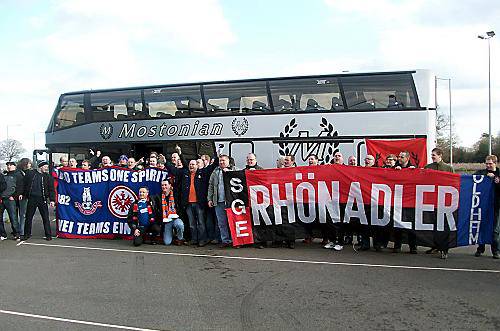 HERR TODAY . . . Eintracht Frankfurt fans mix with their Athletic counterparts on matchday. 