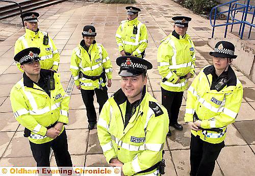 CRIME crackdown ... Clockwise from front are Sergeant Trevor Harrison and his new recruits PC Steven Prescott, PC Christian Julien, PC Katy Simpson, PC Danny Bolton, PC Mark Bertenshaw and PC Rebecca Rowland 