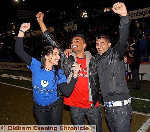 Amanda Borg, head of community fund-raising at the Christie, with record-breakers Faisal Mohyud-Din (left) and Mohammed Azeem. Amanda Borg, head of community fund-raising at the Christie, with record-breakers Faisal Mohyud-Din (left) and Mohammed Azeem.