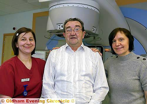 FIRST patient . . . Jack Horrocks is the first patient to be treated at Oldham’s Christie radiotherapy centre. Also pictured are radiographer Melissa Woodward (left) and consultant Jac Livsey FIRST patient . . . Jack Horrocks is the first patient to be treated at Oldham’s Christie radiotherapy centre. Also pictured are radiographer Melissa Woodward (left) and consultant Jac Livsey
