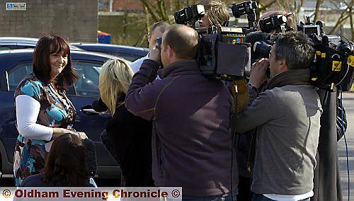 DELIGHTED Jane Sheridan speaks to reporters 