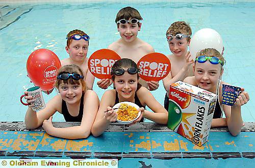 BREAKFAST dip for St Joseph’s pupils . . . (clockwise from back left) Matthew Smith, Anthony Woolley, Callum Whitworth, Sophia Norbury, Ellie Morrison and Alex Sledge 