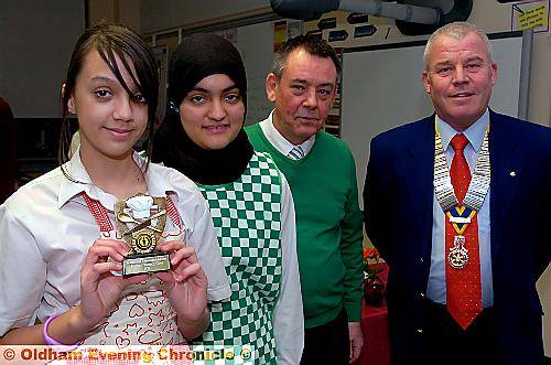 WINNER Haleama Kershaw (left) with (from left) runner-up Aisha Waheed, judge Tom Harrop and Peter Fryer, president of the Chadderton and Failsworth Rotary Club. WINNER Haleama Kershaw (left) with (from left) runner-up Aisha Waheed, judge Tom Harrop and Peter Fryer, president of the Chadderton and Failsworth Rotary Club.