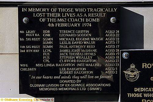 IN loving memory . . . the memorial stone to the M62 coach bombing victims 
