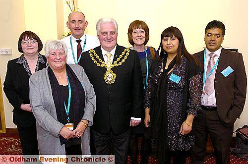 New elected council members are sworn in — (l-r) Jean Stretton, Barbara Dawson, Phil Harrison, Cllr Jim McArdle (Mayor), Barbara Brownridge, Yasmin Toor, Abdul Malik.
New elected council members are sworn in — (l-r) Jean Stretton, Barbara Dawson, Phil Harrison, Cllr Jim McArdle (Mayor), Barbara Brownridge, Yasmin Toor, Abdul Malik.