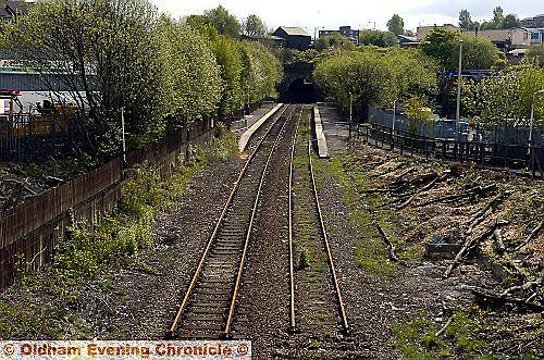 The rails are prepared for removal at Werneth Station. 