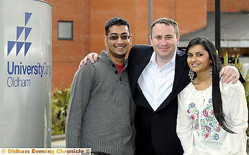 WHERE it all began . . . tutor Gerald Swaby with former students Naeem Lalmohamed and fiancee Shefila Jalil, at the university campus where they met 