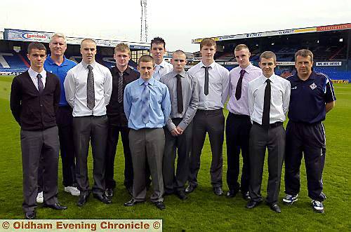 ATHLETIC’S CLASS OF 2010: Daniel Bell (left), Tony Philliskirk (head of youth development), David Mellor, Alex Parkes, Ryan Burns, Kyle Riley, Sam Fitzgerald, Dale Connor, Carl Winchester, Jack Laird, Mick Priest (coach). 