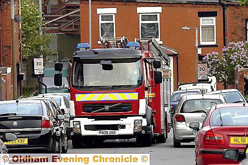 NO way through . . . double-parking is causing huge problems for firefighters like this one in Coppice 