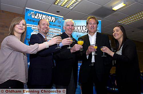 CELEBRATING . . . (from the left) Carolyn Evans (mentor), Richard Lee (assistant principal), the Rev Phil Sumner, Nick Brown (principal) and Sallie Webster (mentor) CELEBRATING . . . (from the left) Carolyn Evans (mentor), Richard Lee (assistant principal), the Rev Phil Sumner, Nick Brown (principal) and Sallie Webster (mentor)