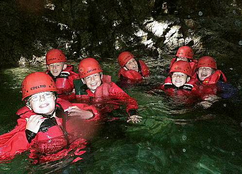 A splashing time for (from the left) Alex Sledge, Thomas Ainsworth, William Heaton, Ethan Ullah, Deanna Harrop, Sharron Hughes and Ben Sweatman 