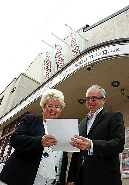 ENCORE . . . Councillor Kay Knox, cabinet member for leisure, culture and tourism celebrates the news with David Martin, the Coliseum’s executive director ENCORE . . . Councillor Kay Knox, cabinet member for leisure, culture and tourism celebrates the news with David Martin, the Coliseum’s executive director