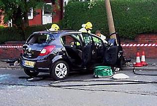 FIREFIGHTERS at the scene of the crash in Frederick Street. The picture was taken by 10-year-old Chronicle reader Joshua Kerr. FIREFIGHTERS at the scene of the crash in Frederick Street. The picture was taken by 10-year-old Chronicle reader Joshua Kerr.