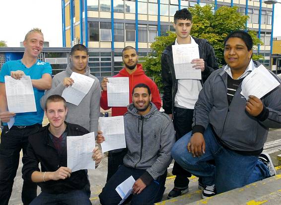 Engineering students at The Oldham College receive their Diplomas. Left to right, Daniel McGlynn, Jonathan Cullen, Aqib Saghir, Rizwan Younis, Usmaan Yaseen, Jamaal Hafiz, Mohaddis Ali. 