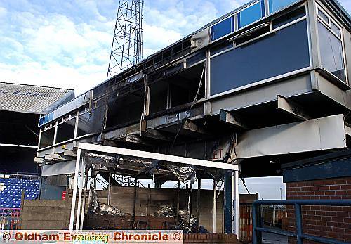YOUTHS have been blamed for suspected arson attack on a hospitality box at Boundary Park 
