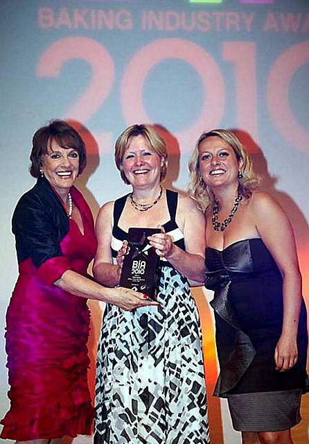 CONGRATULATIONS . . . Park Cake managing director Anne Allen (centre) receives the award from TV presenter Esther Rantzen (left) and Melanie Somerville, marketing manager of award sponsor ADM Milling CONGRATULATIONS . . . Park Cake managing director Anne Allen (centre) receives the award from TV presenter Esther Rantzen (left) and Melanie Somerville, marketing manager of award sponsor ADM Milling