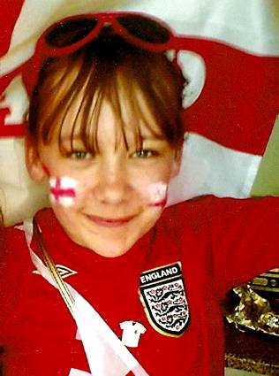 Jordan in one of her favourite pictures, supporting England Jordan in one of her favourite pictures, supporting England
