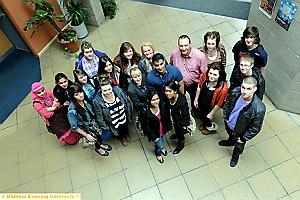 MAN, I Feel Like A Winner! Claire Corrigan and Salim Rahman (centre) with students and staff who created the video 

