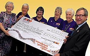 SO generous: (l-r) Pennine Acute Trust Charity fundraising manager Jan Bolton, Peter Lee from North Manchester WRVS, Barbara Parris from Bury WRVS and John Jesky, trust chairman with their £217,000 donation 
