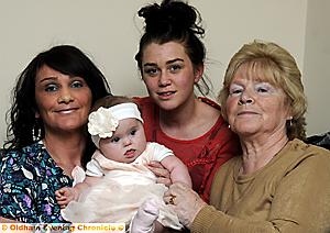 Three family generations: baby Gracie with mum Allison, sister Megan and grandma Kathleen Grimes 