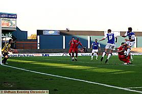 OFF we go: James Wesolowski (right) fires Athletic in front against Wycombe Wanderers on Saturday. 