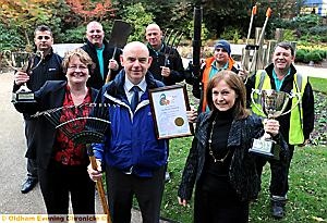CHAMPIONS (back, from left): greenspace officer Paul Byrne, gardeners Lee Gannon, Geoff Hargreaves, Chris Dyer and Glynn Dyer. Front: Councillor Jean Stretton, greenspace manager Glenn Dale and assistant executive director for environment, Carol Brown
CHAMPIONS (back, from left): greenspace officer Paul Byrne, gardeners Lee Gannon, Geoff Hargreaves, Chris Dyer and Glynn Dyer. Front: Councillor Jean Stretton, greenspace manager Glenn Dale and assistant executive director for environment, Carol Brown