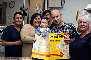 One year on: Vickie and Andrew Urbaniak with little son Jacob and hospital staff Patricia Healing, Sylvia Lord and Kathryn Robson
One year on: Vickie and Andrew Urbaniak with little son Jacob and hospital staff Patricia Healing, Sylvia Lord and Kathryn Robson