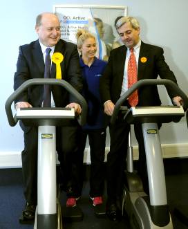 ON your marks . . . fitness instructor Fay Brierley gives out the orders to Elwyn Watkins (left) and Chris Huhne
ON your marks . . . fitness instructor Fay Brierley gives out the orders to Elwyn Watkins (left) and Chris Huhne