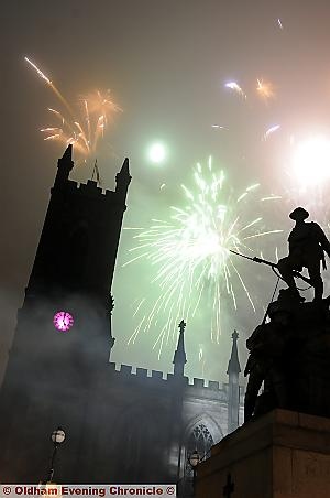 FIREWORKS lit up Oldham last night when the Christmas lights were switched on by Wallace and Gromit