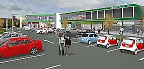AN artist’s impression of England’s first electric car showroom, planned for Hollinwood AN artist’s impression of England’s first electric car showroom, planned for Hollinwood