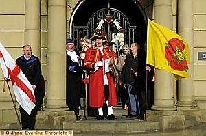 Chadderton tTowncryer Reg Lord reads the Lancashire proclamation Chadderton tTowncryer Reg Lord reads the Lancashire proclamation