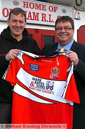LOOKING FOWARD TO THE CHALLENGE . . . Phil Costin (left), appointed as Oldham reserve team coach Paul Ashton’s No.2, is congratulated by Roughyeds chairman Chris Hamilton.
LOOKING FOWARD TO THE CHALLENGE . . . Phil Costin (left), appointed as Oldham reserve team coach Paul Ashton’s No.2, is congratulated by Roughyeds chairman Chris Hamilton.