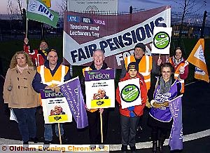 ON STRIKE . . . pickets at Radclyffe School, Chadderton  

