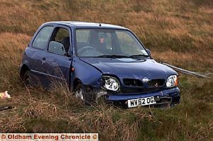 The Nissan Micra finished up off the road 
